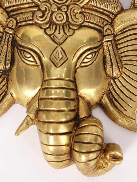 6" Small Brass Ganesha Mask Wall Hanging
