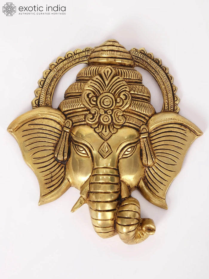 6" Small Brass Ganesha Mask Wall Hanging for Home Decor