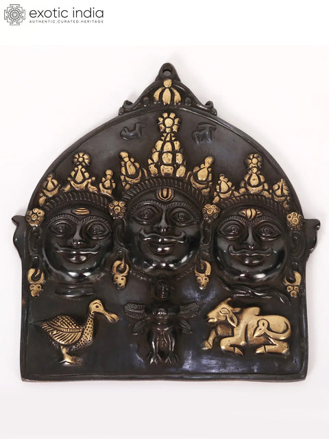 Brass Bhagwan Brahma Vishnu Mahesh Statue - Trimurti Wall Hanging