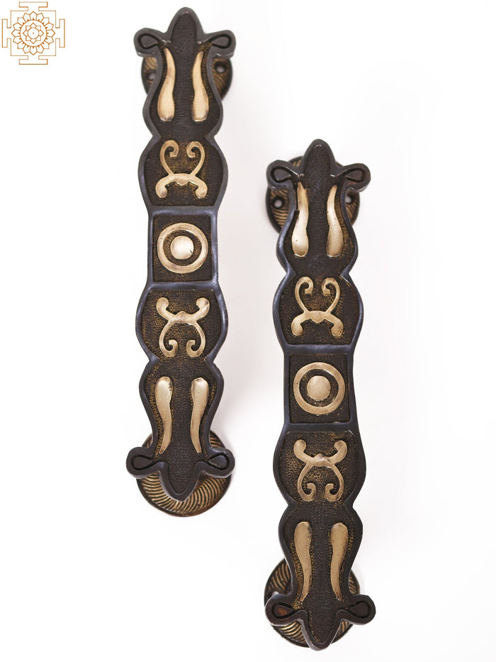 17" Brass Designer Door Handle Pair for Home Decor