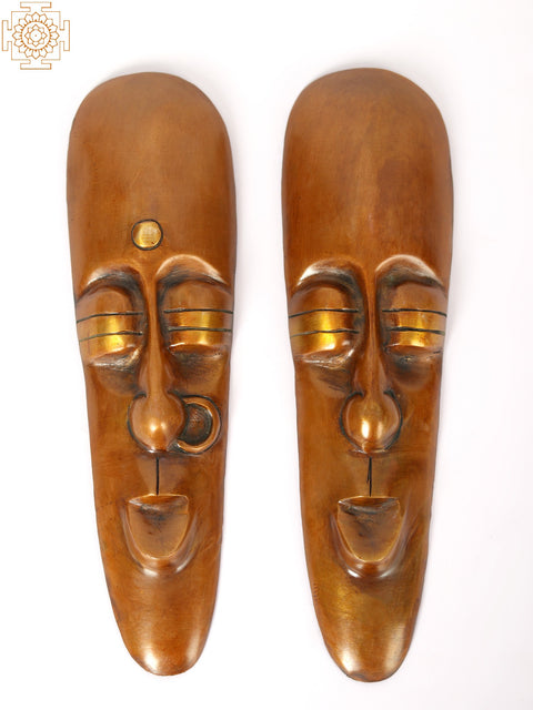 9" Brass Tribal Male and Female Faces Wall Hanging