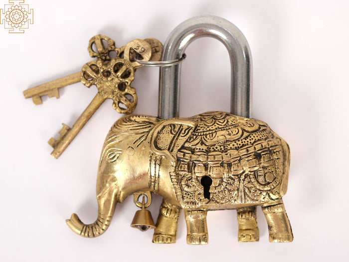 5" Elephant Design Brass Lock with Two Keys