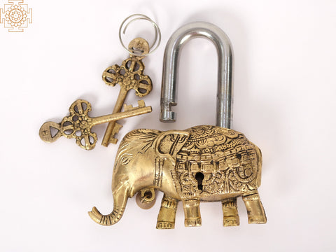 5" Elephant Design Brass Lock with Two Keys