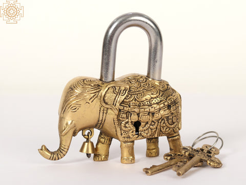 5" Elephant Design Brass Lock with Two Keys