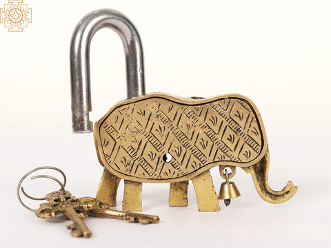5" Elephant Design Brass Lock with Two Keys