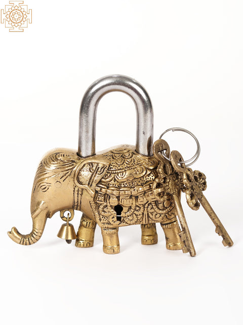 5" Elephant Design Brass Lock with Two Keys