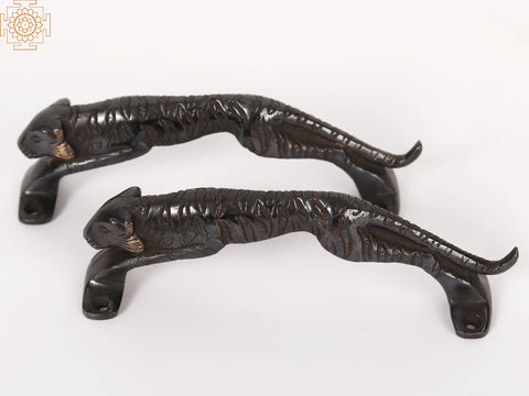7" Pair of Wild Tiger Shape Door Handle in Brass
