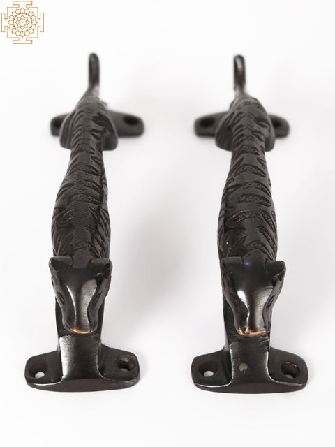 7" Pair of Wild Tiger Shape Door Handle in Brass
