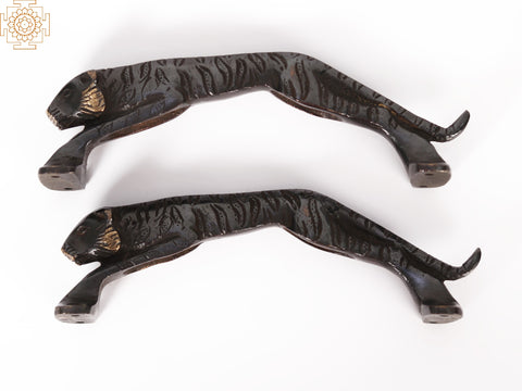 7" Pair of Wild Tiger Shape Door Handle in Brass