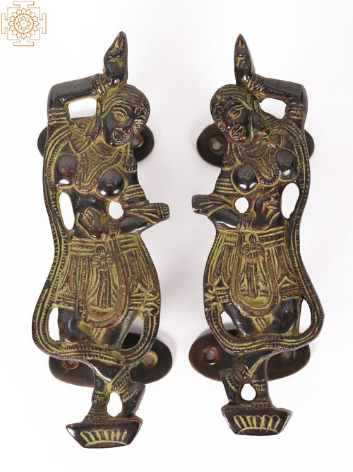 6" Brass Dancing Lady Door Handle Pair - Handmade Home Decor