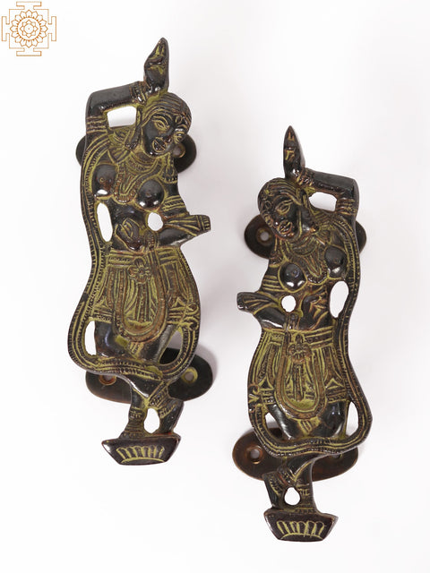 6" Pair of Dancing Lady Door Handle/Puller in Brass