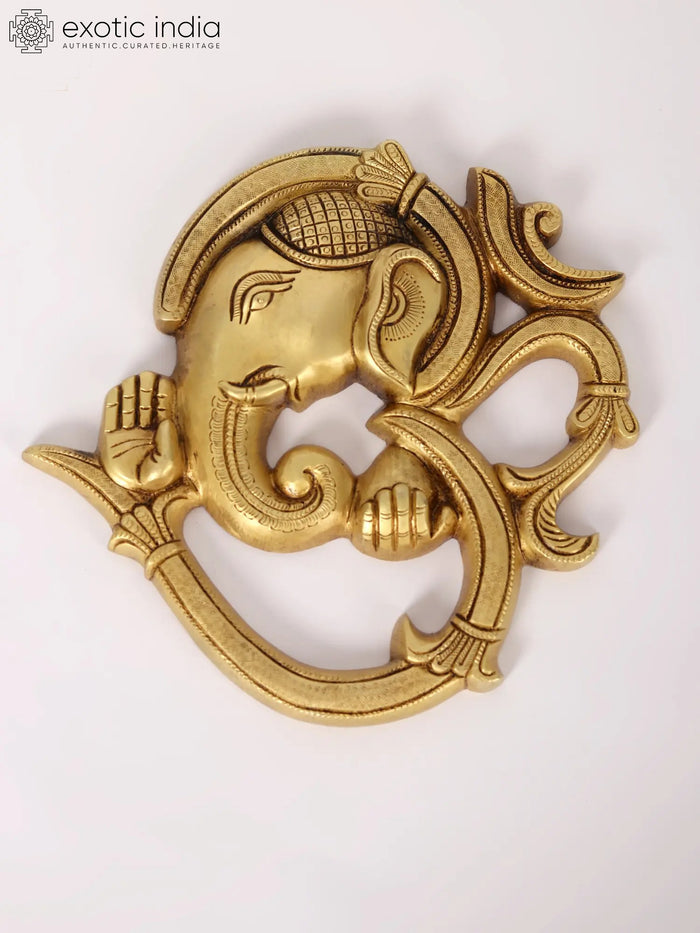 8" Om Ganesha Brass Wall Hanging Statue for Home Decor