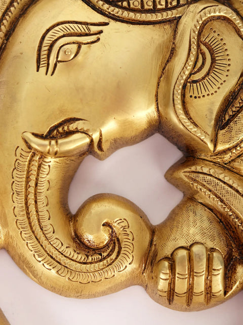 8" Om Shape Modern Ganesha Wall Hanging Brass Statue