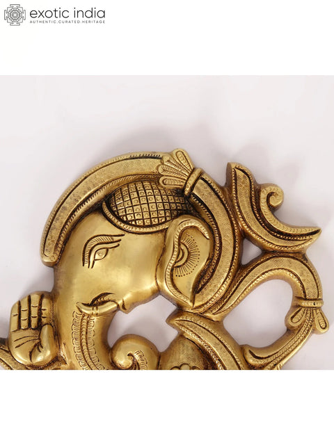 8" Om Shape Modern Ganesha Wall Hanging Brass Statue