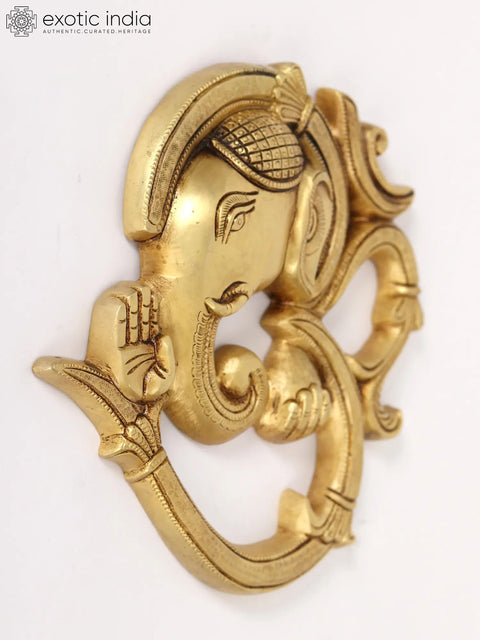 8" Om Shape Modern Ganesha Wall Hanging Brass Statue