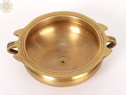 6" Small Brass Urli Bowl With Handles - Home Decor