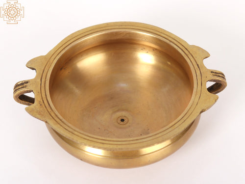 6" Small Brass Urli Bowl With Handles for Home Decor