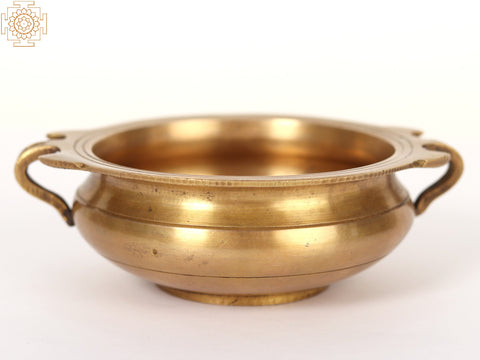6" Small Brass Urli Bowl With Handles - Home Decor