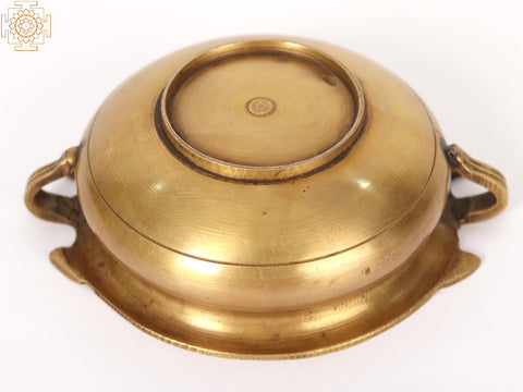 6" Small Brass Urli Bowl With Handles - Home Decor