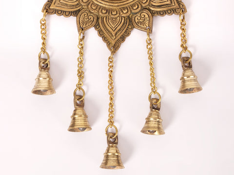 15" Lord Ganesha Wall Hanging with Dangling Bells in Brass