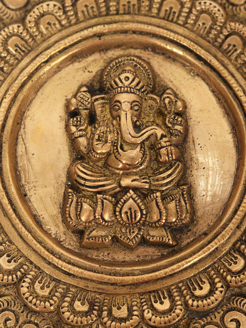 15" Lord Ganesha Wall Hanging with Dangling Bells in Brass