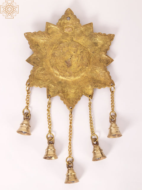 15" Lord Ganesha Wall Hanging with Dangling Bells in Brass