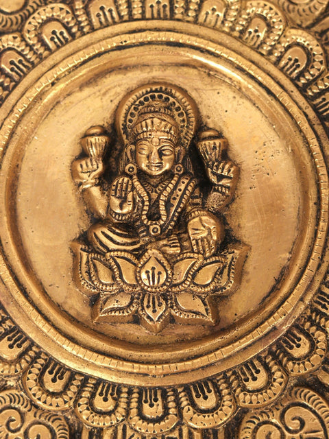 15" Devi Lakshmi Wall Hanging with Dangling Bells in Brass
