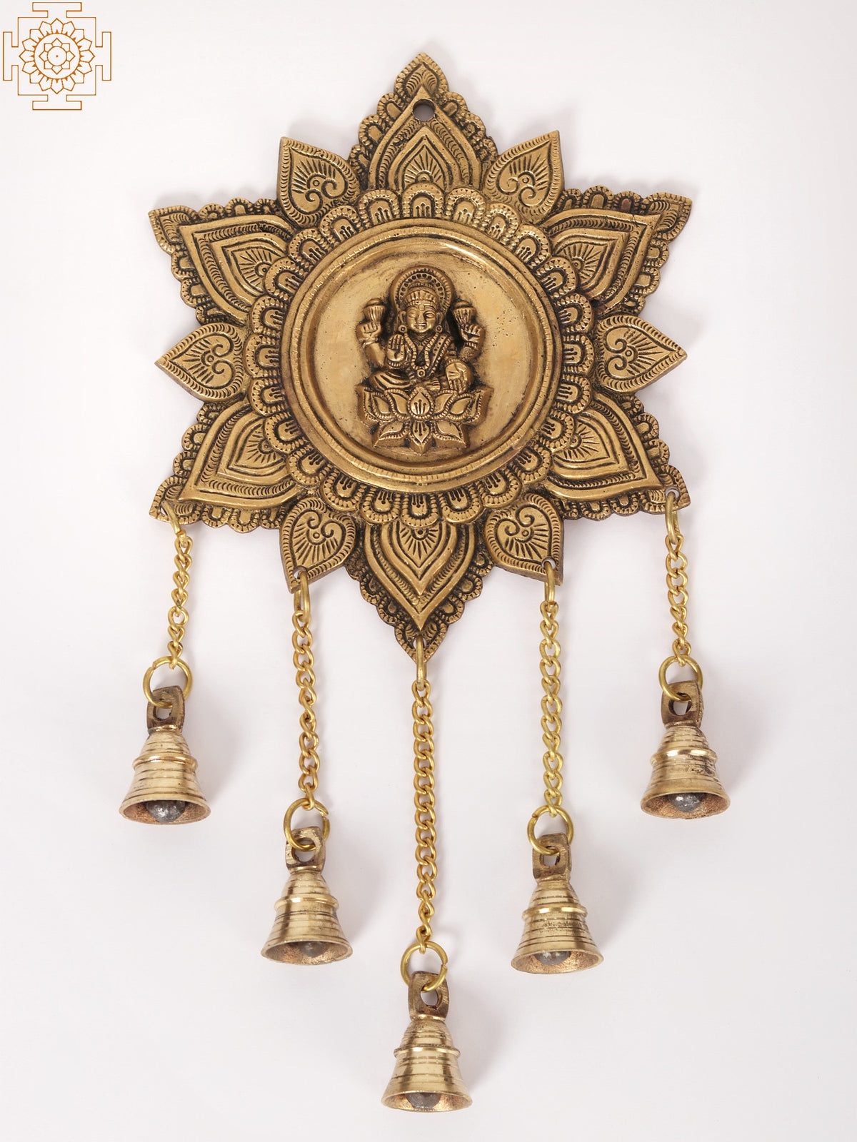 15" Brass Devi Lakshmi Wall Hanging with Dangling Bells
