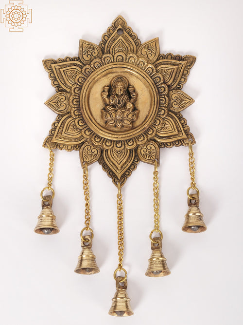 15" Brass Devi Lakshmi Wall Hanging with Dangling Bells