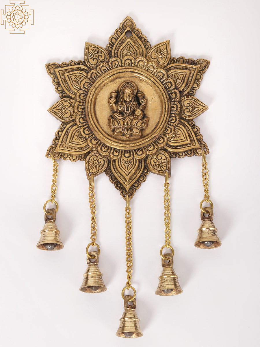 15" Brass Devi Lakshmi Wall Hanging with Dangling Bells