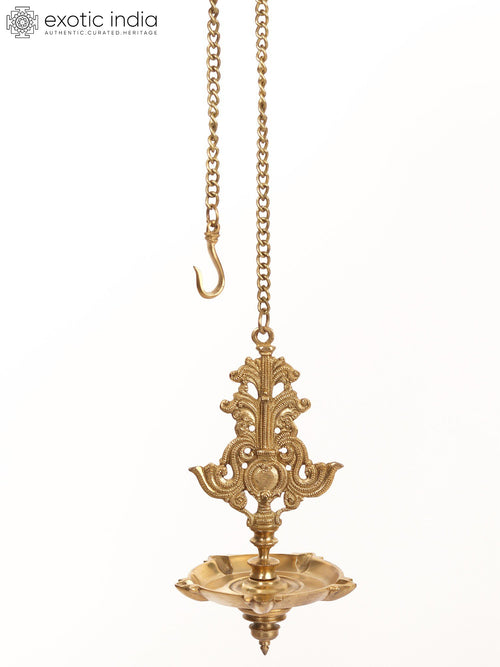 9" Five Wick Brass Hanging Lamp for Pooja and Home Decor