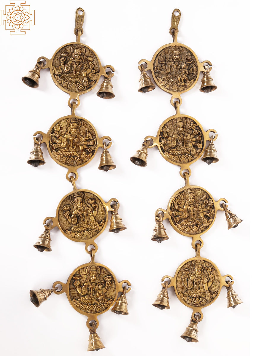 24" Ashta Lakshmi Brass Wall Hanging Bells Pair