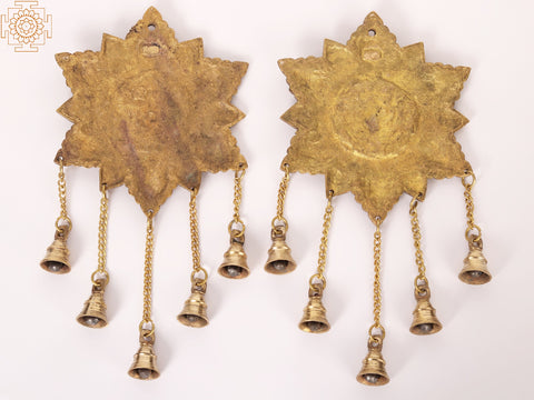 15" Pair of Ganesha Lakshmi Wall Hanging Bells in Brass