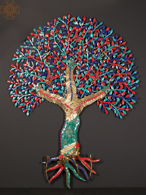42" Large Tree of Life Brass Wall Hanging with Inlay Work