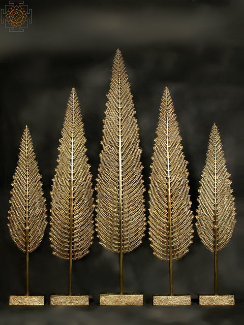80" Large Set of Five Christmas Trees in Brass