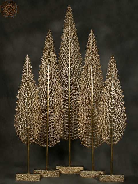 80" Large Set of Five Christmas Trees in Brass