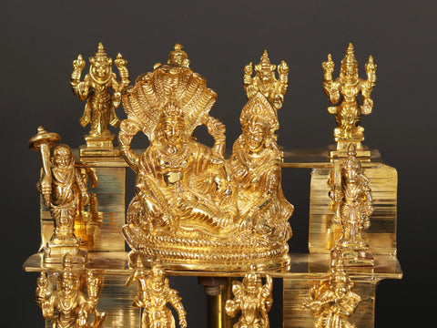 12" Brass Dashavatara Lamp with Vishnu Lakshmi at Center