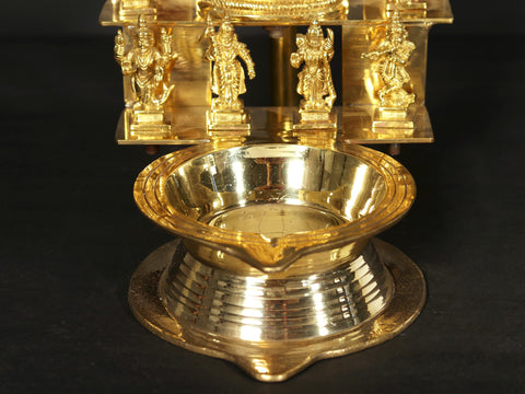12" Brass Dashavatara Lamp with Vishnu Lakshmi at Center