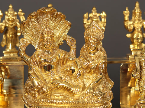 12" Brass Dashavatara Lamp with Vishnu Lakshmi at Center