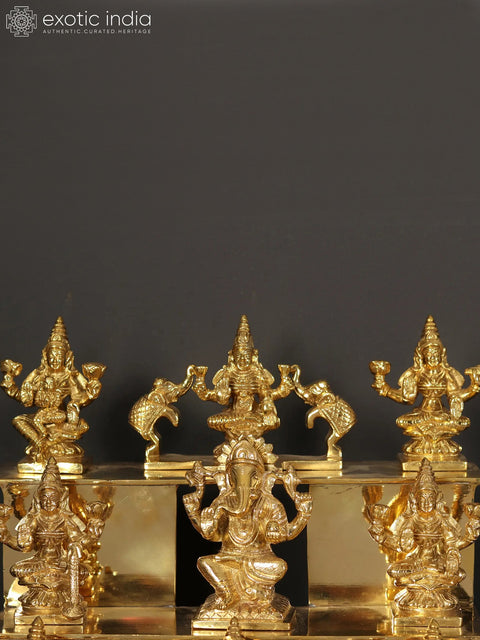 16" Brass Ashta Lakshmi Lamp with Ganesha at Center