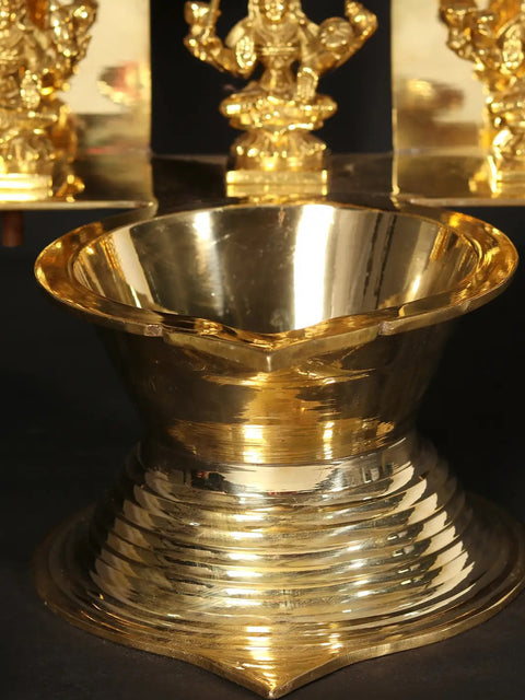 16" Brass Ashta Lakshmi Lamp with Ganesha at Center