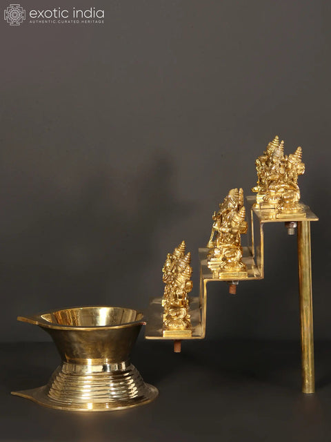 16" Brass Ashta Lakshmi Lamp with Ganesha at Center