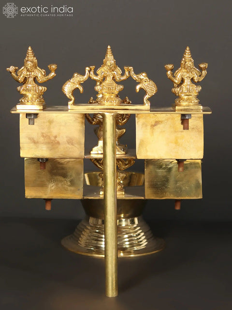 16" Brass Ashta Lakshmi Lamp with Ganesha at Center