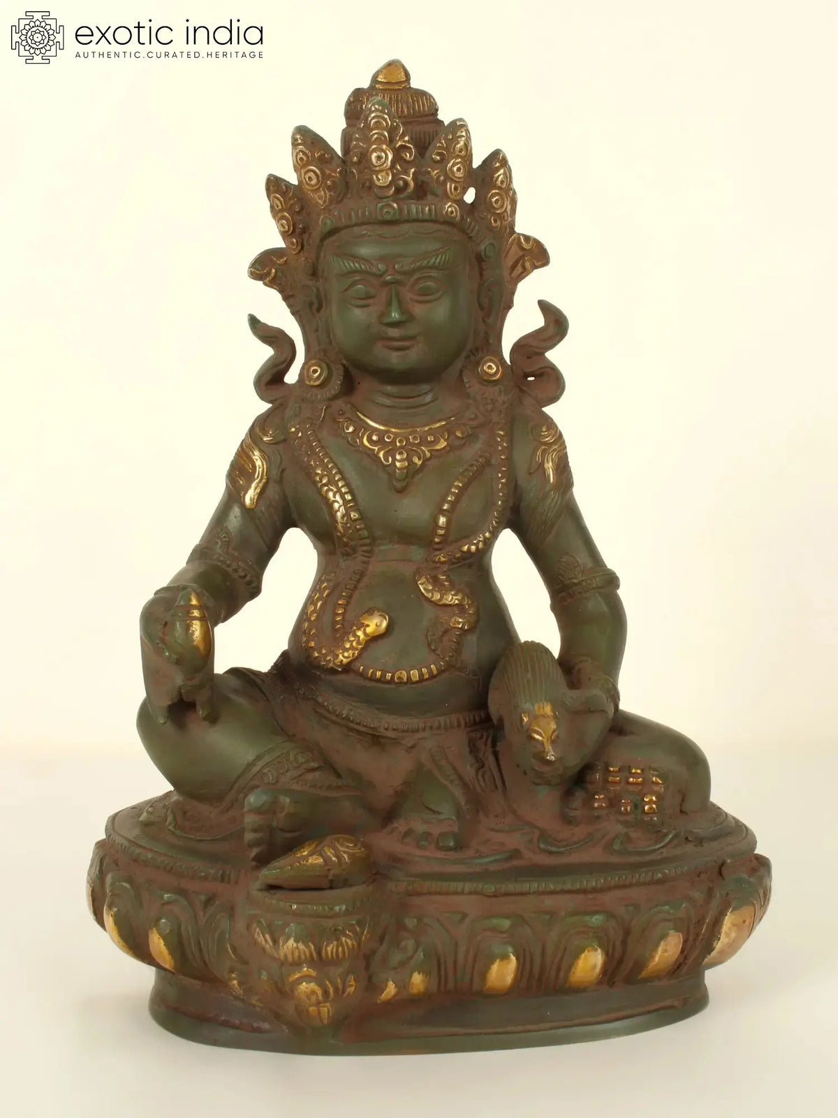 10" Brass Kubera Statue - Tibetan Buddhist Deity for Wealth