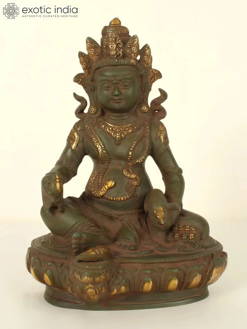 10" Brass Kubera Statue - Tibetan Buddhist Deity for Wealth