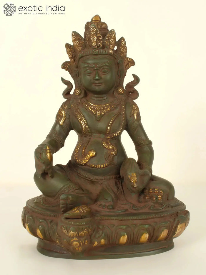 10" Brass Kubera Statue - Tibetan Buddhist Deity for Wealth