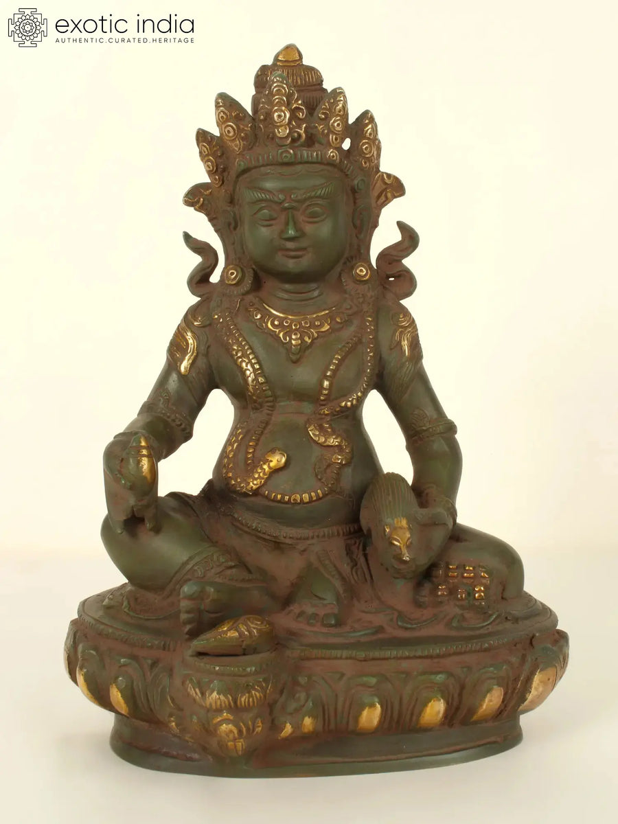 10" Brass Kubera Statue - Tibetan Buddhist Deity for Wealth
