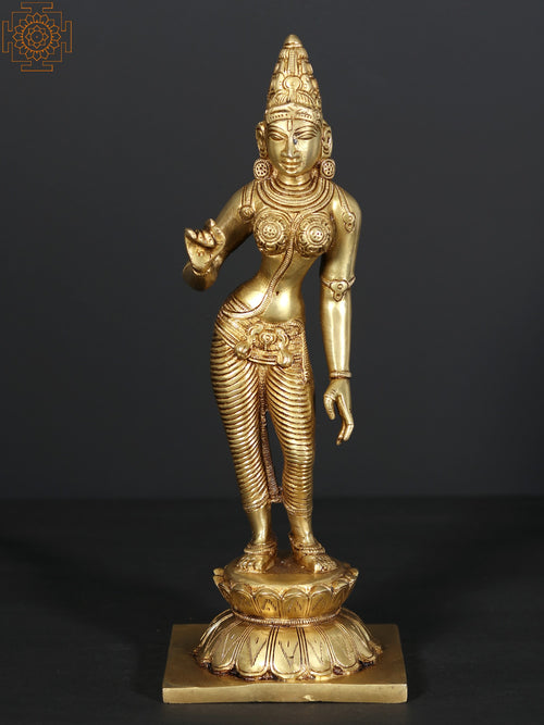 12" Standing Goddess Uma Parvati Handmade Brass Statue