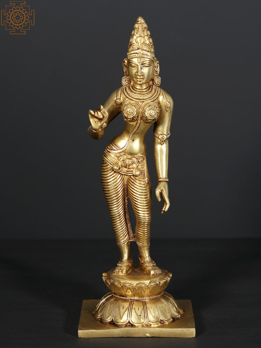12" Standing Goddess Uma Parvati Handmade Brass Statue