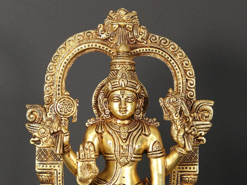 13" Standing Lord Vishnu Brass Statue with Kirtimukha Arch